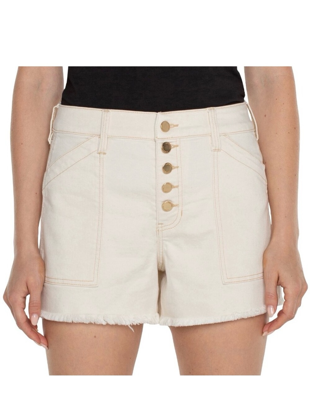 NWT Liverpool Christine High-Rise Cream Button-Front Womens Denim Shorts Summer